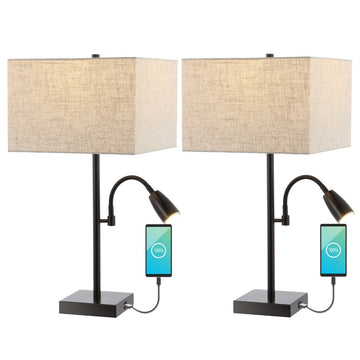 Austin 25.5" Farmhouse Industrial Iron LED Table Lamp with USB Charging Port and Adjustable Reading Light - JONATHAN Y